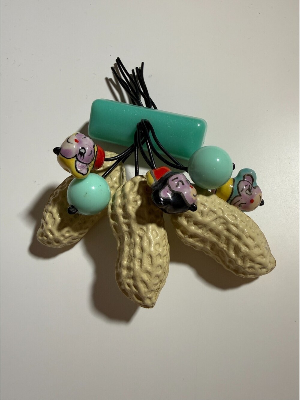 Too Much Monkey Business Brooch Turquoise - Luxulite Peanuts Fakelite Circus Pin
